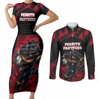 Personalised Penrith Panthers Mascot Rugby Couples Matching Short Sleeve Bodycon Dress and Long Sleeve Button Shirt Penrith New South Wales Athletic Graphic Print