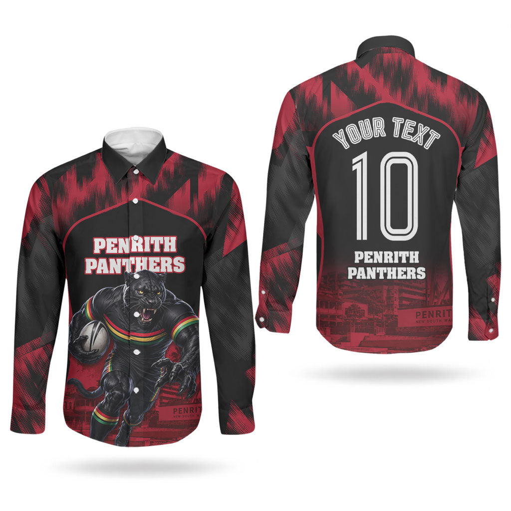 Personalised Penrith Panthers Mascot Rugby Couples Matching Short Sleeve Bodycon Dress and Long Sleeve Button Shirt Penrith New South Wales Athletic Graphic Print