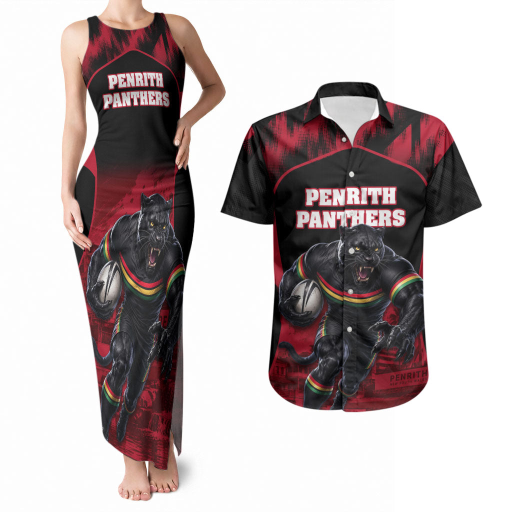 Personalised Penrith Panthers Mascot Rugby Couples Matching Tank Maxi Dress and Hawaiian Shirt Penrith New South Wales Athletic Graphic Print
