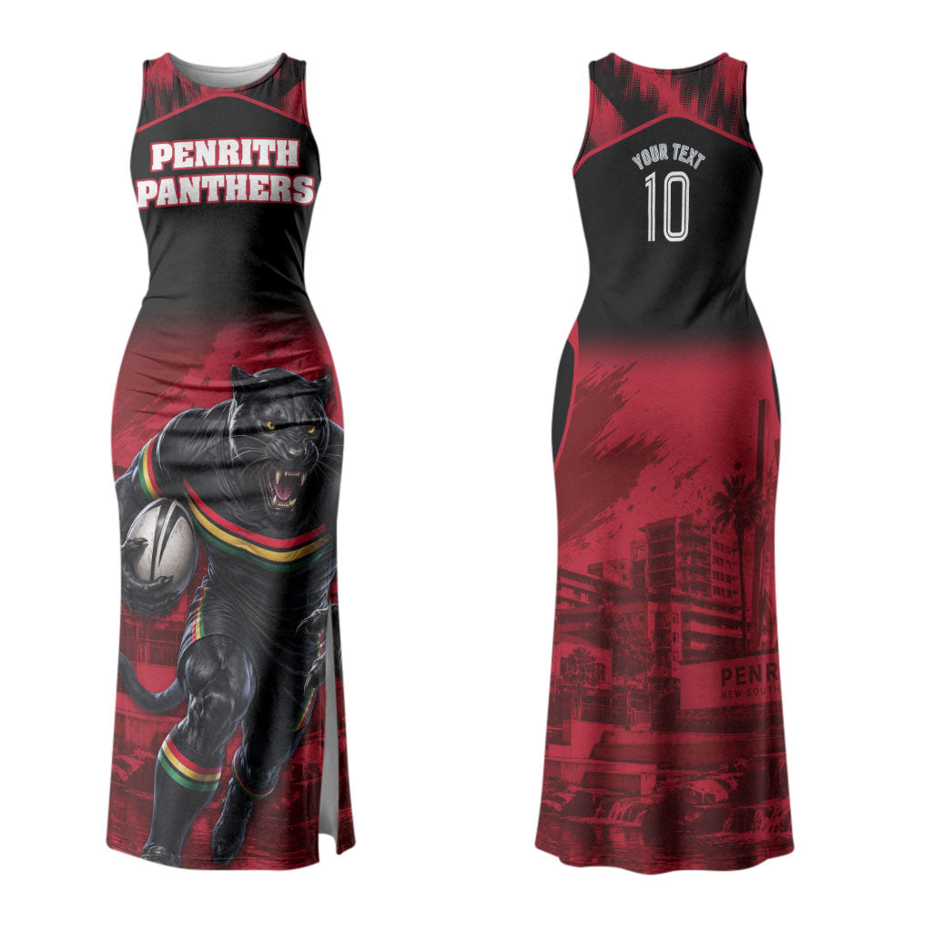 Personalised Penrith Panthers Mascot Rugby Couples Matching Tank Maxi Dress and Long Sleeve Button Shirt Penrith New South Wales Athletic Graphic Print