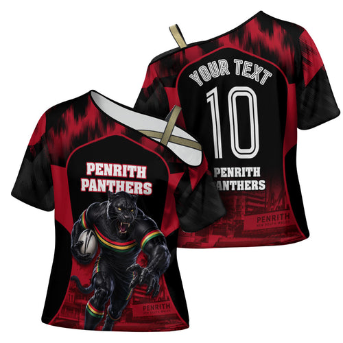 Personalised Penrith Panthers Mascot Rugby Cross Shoulder Shirt Penrith New South Wales Athletic Graphic Print