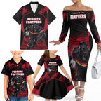 Personalised Penrith Panthers Mascot Rugby Family Matching Off The Shoulder Long Sleeve Dress and Hawaiian Shirt Penrith New South Wales Athletic Graphic Print