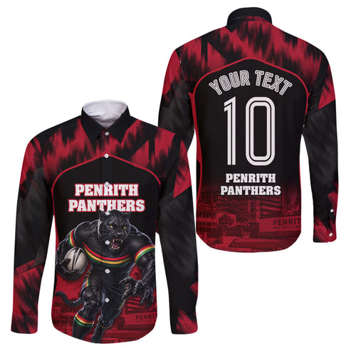 Personalised Penrith Panthers Mascot Rugby Family Matching Off Shoulder Maxi Dress and Hawaiian Shirt Penrith New South Wales Athletic Graphic Print