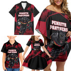 Personalised Penrith Panthers Mascot Rugby Family Matching Off Shoulder Short Dress and Hawaiian Shirt Penrith New South Wales Athletic Graphic Print