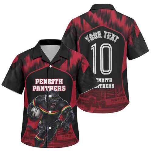 Personalised Penrith Panthers Mascot Rugby Family Matching Puletasi and Hawaiian Shirt Penrith New South Wales Athletic Graphic Print