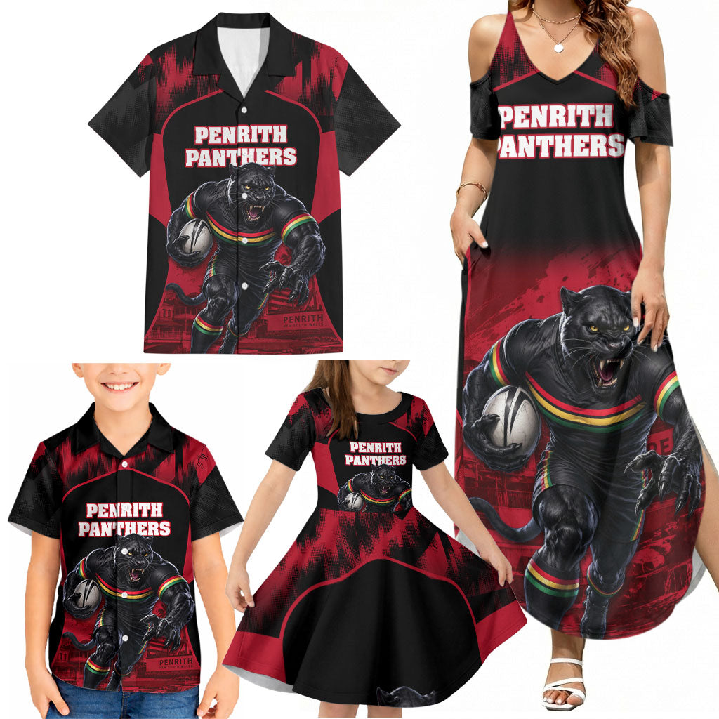 Personalised Penrith Panthers Mascot Rugby Family Matching Summer Maxi Dress and Hawaiian Shirt Penrith New South Wales Athletic Graphic Print