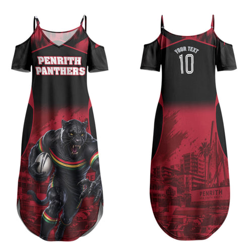 Personalised Penrith Panthers Mascot Rugby Family Matching Summer Maxi Dress and Hawaiian Shirt Penrith New South Wales Athletic Graphic Print
