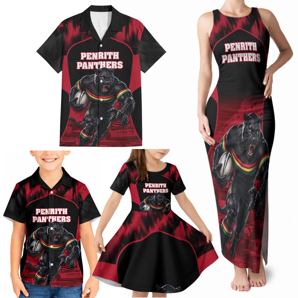 Personalised Penrith Panthers Mascot Rugby Family Matching Tank Maxi Dress and Hawaiian Shirt Penrith New South Wales Athletic Graphic Print