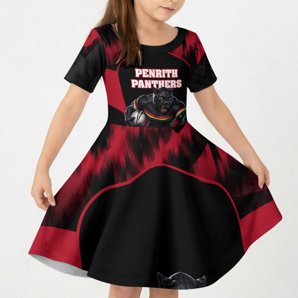Personalised Penrith Panthers Mascot Rugby Kid Short Sleeve Dress Penrith New South Wales Athletic Graphic Print