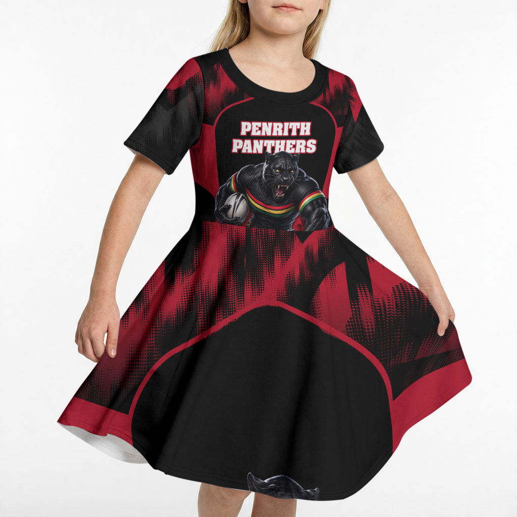 Personalised Penrith Panthers Mascot Rugby Kid Short Sleeve Dress Penrith New South Wales Athletic Graphic Print