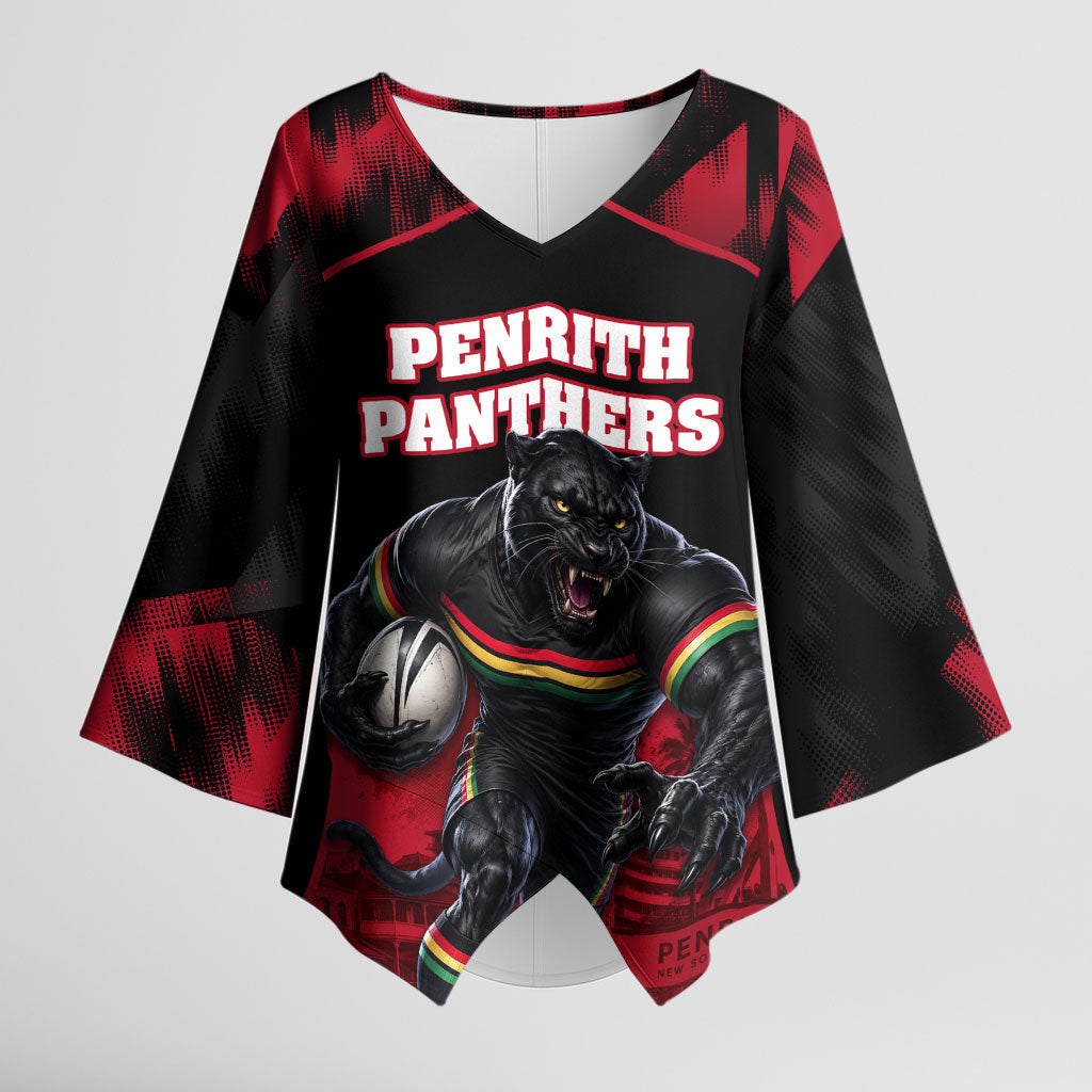 Personalised Penrith Panthers Mascot Rugby Kimono Sleeve Blouse Penrith New South Wales Athletic Graphic Print