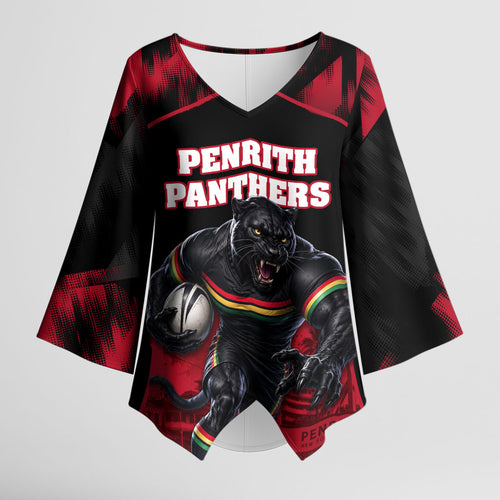Personalised Penrith Panthers Mascot Rugby Kimono Sleeve Blouse Penrith New South Wales Athletic Graphic Print