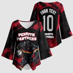 Personalised Penrith Panthers Mascot Rugby Kimono Sleeve Blouse Penrith New South Wales Athletic Graphic Print