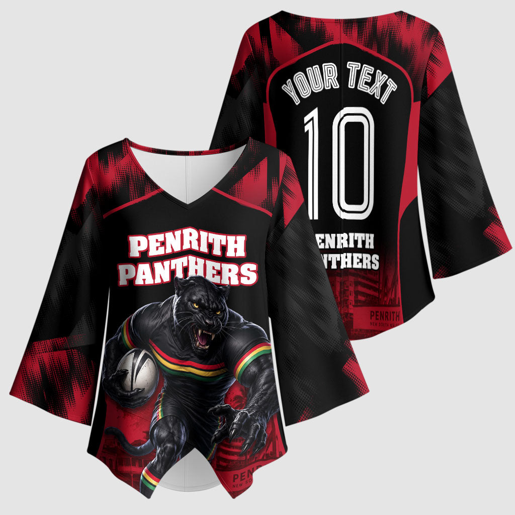 Personalised Penrith Panthers Mascot Rugby Kimono Sleeve Blouse Penrith New South Wales Athletic Graphic Print
