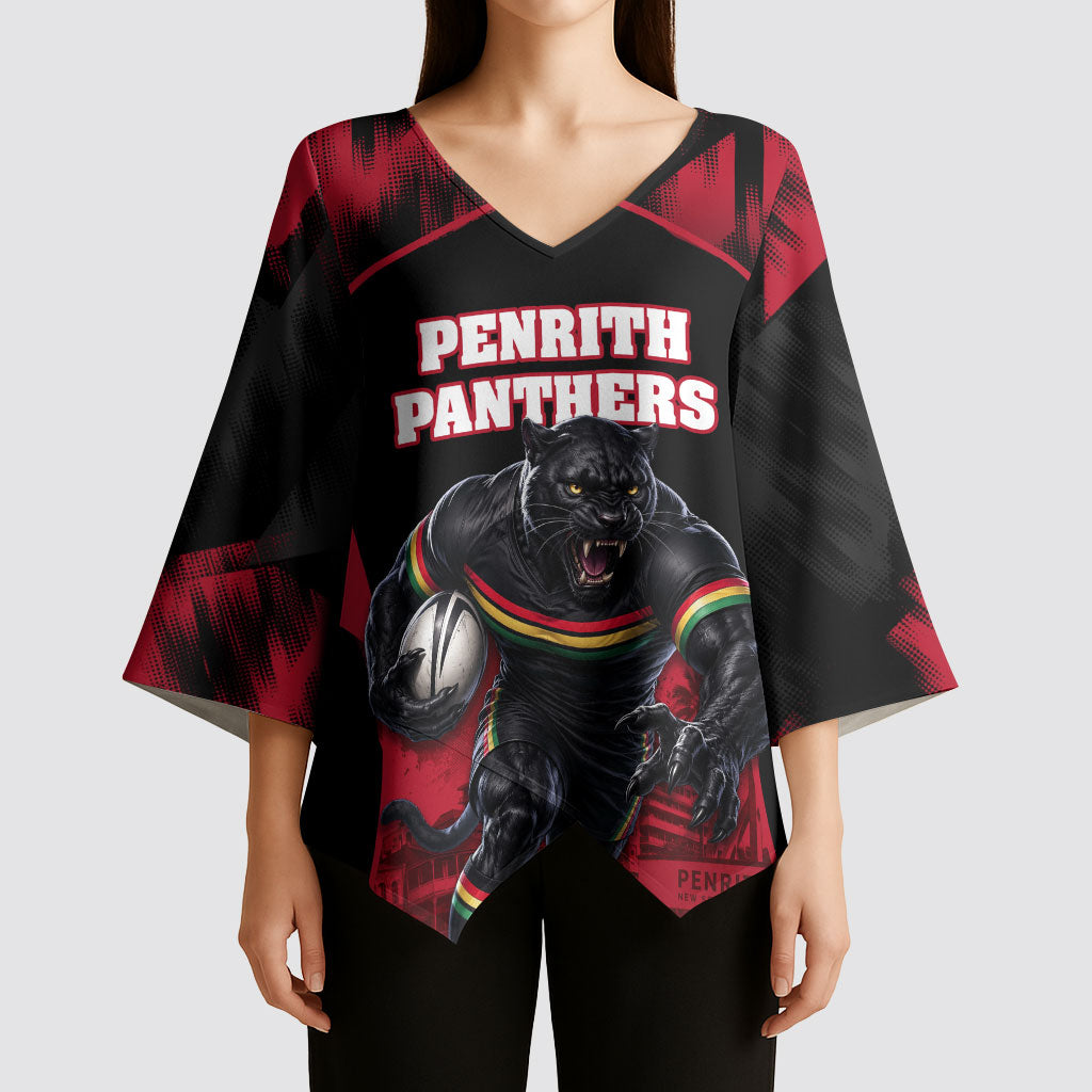 Personalised Penrith Panthers Mascot Rugby Kimono Sleeve Blouse Penrith New South Wales Athletic Graphic Print