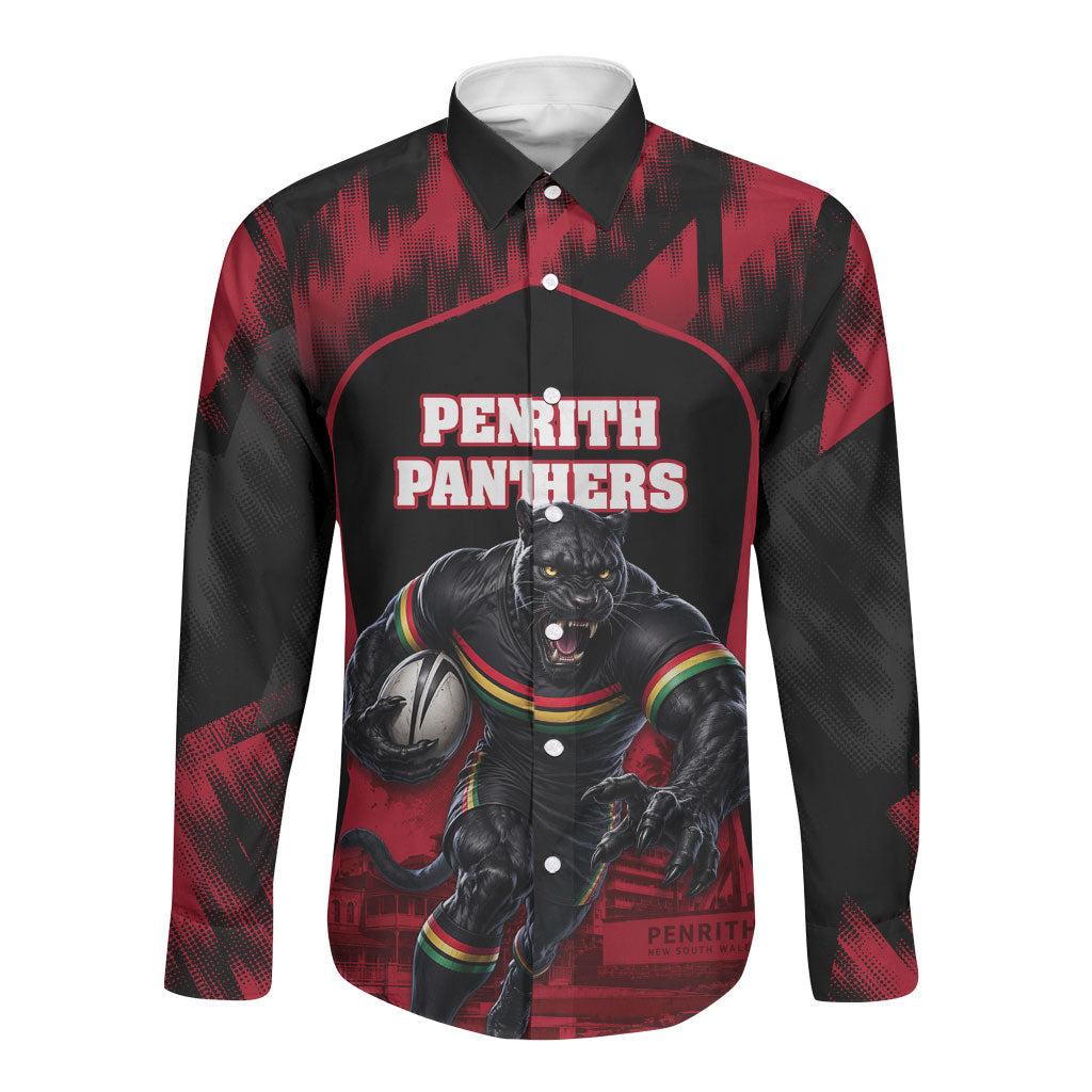 Personalised Penrith Panthers Mascot Rugby Long Sleeve Button Shirt Penrith New South Wales Athletic Graphic Print