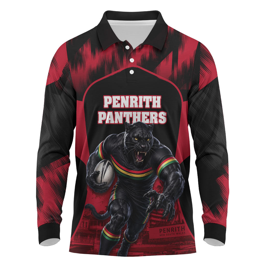 Personalised Penrith Panthers Mascot Rugby Long Sleeve Polo Shirt Penrith New South Wales Athletic Graphic Print