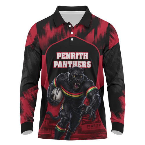 Personalised Penrith Panthers Mascot Rugby Long Sleeve Polo Shirt Penrith New South Wales Athletic Graphic Print