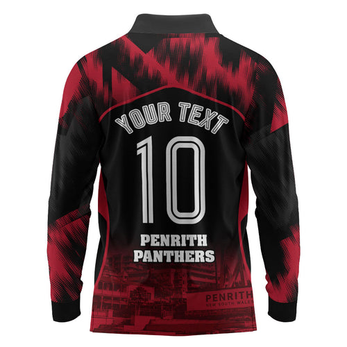 Personalised Penrith Panthers Mascot Rugby Long Sleeve Polo Shirt Penrith New South Wales Athletic Graphic Print