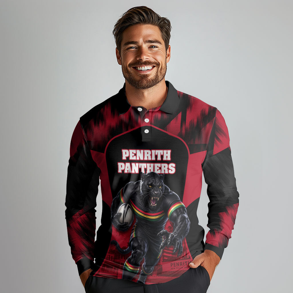 Personalised Penrith Panthers Mascot Rugby Long Sleeve Polo Shirt Penrith New South Wales Athletic Graphic Print