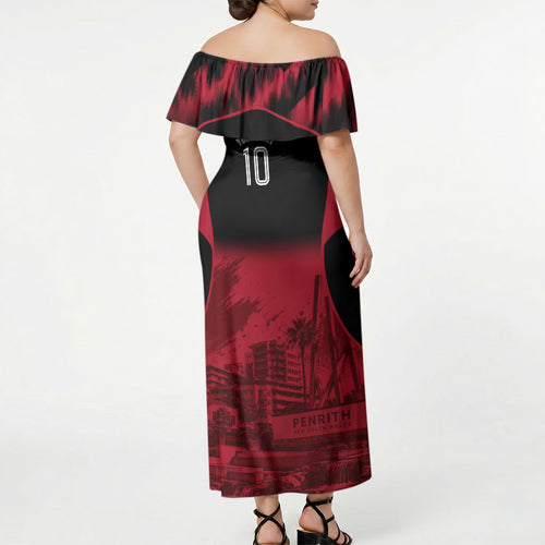 Personalised Penrith Panthers Mascot Rugby Off Shoulder Maxi Dress Penrith New South Wales Athletic Graphic Print