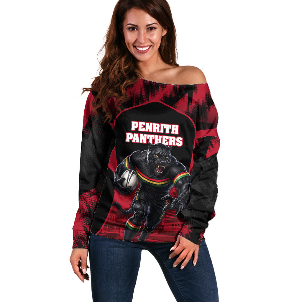 Personalised Penrith Panthers Mascot Rugby Off Shoulder Sweater Penrith New South Wales Athletic Graphic Print