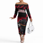 Personalised Penrith Panthers Mascot Rugby Off The Shoulder Long Sleeve Dress Penrith New South Wales Athletic Graphic Print