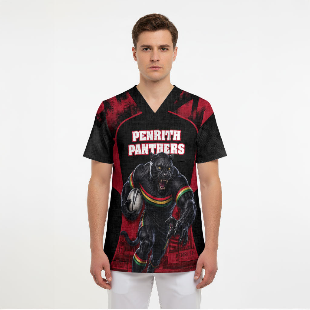 Personalised Penrith Panthers Mascot Rugby Scrub Top Penrith New South Wales Athletic Graphic Print