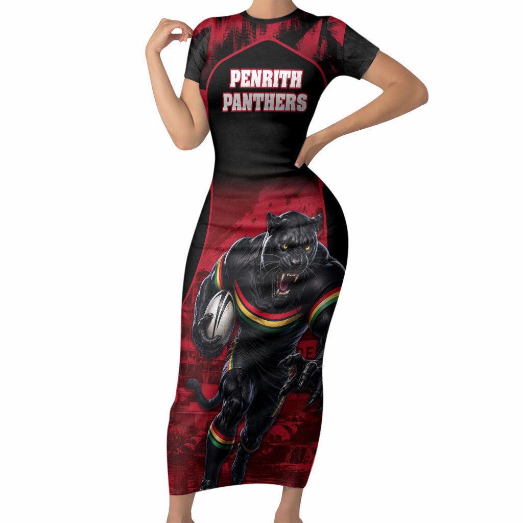 Personalised Penrith Panthers Mascot Rugby Short Sleeve Bodycon Dress Penrith New South Wales Athletic Graphic Print