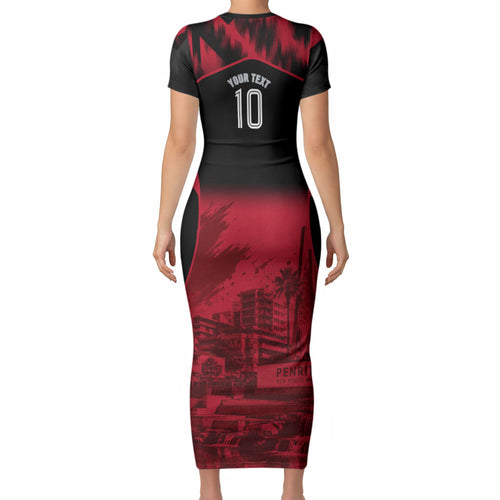 Personalised Penrith Panthers Mascot Rugby Short Sleeve Bodycon Dress Penrith New South Wales Athletic Graphic Print