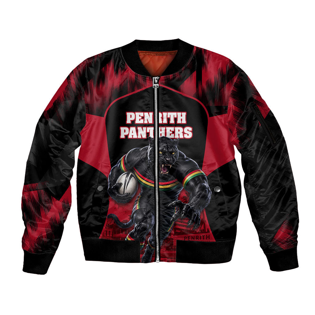 Personalised Penrith Panthers Mascot Rugby Sleeve Zip Bomber Jacket Penrith New South Wales Athletic Graphic Print