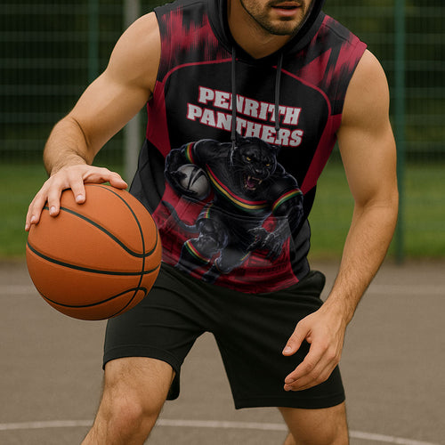 Personalised Penrith Panthers Mascot Rugby Sleeveless Hoodie Penrith New South Wales Athletic Graphic Print