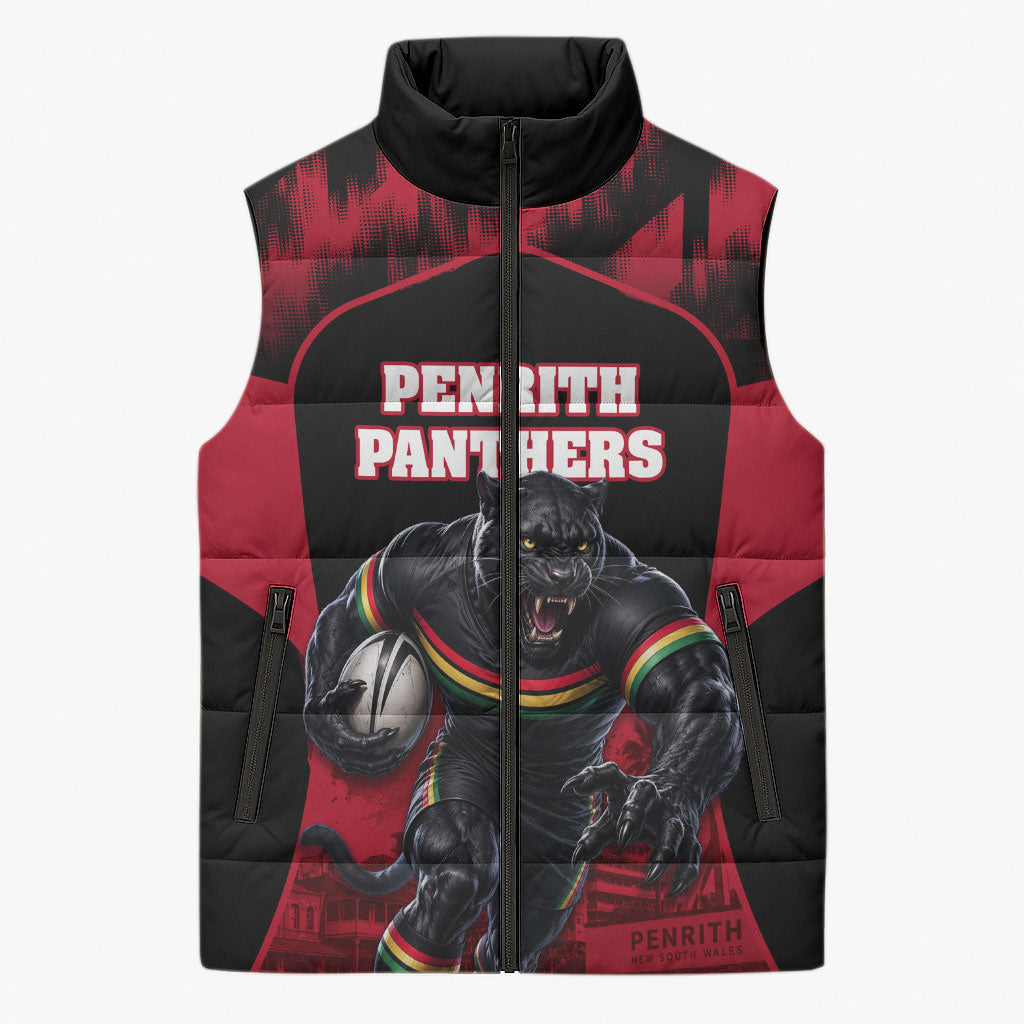 Personalised Penrith Panthers Mascot Rugby Sleeveless Puffer Jacket Penrith New South Wales Athletic Graphic Print
