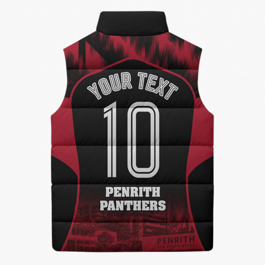 Personalised Penrith Panthers Mascot Rugby Sleeveless Puffer Jacket Penrith New South Wales Athletic Graphic Print