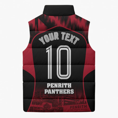Personalised Penrith Panthers Mascot Rugby Sleeveless Puffer Jacket Penrith New South Wales Athletic Graphic Print
