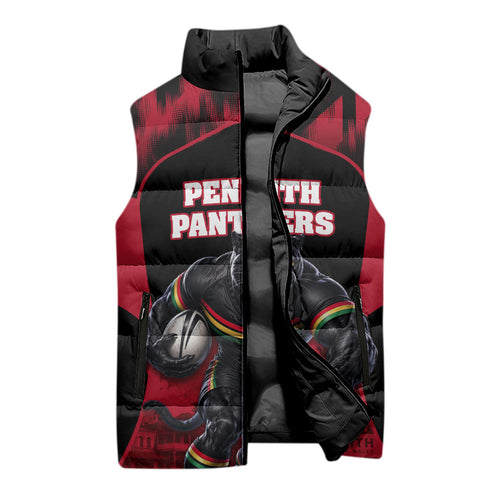 Personalised Penrith Panthers Mascot Rugby Sleeveless Puffer Jacket Penrith New South Wales Athletic Graphic Print
