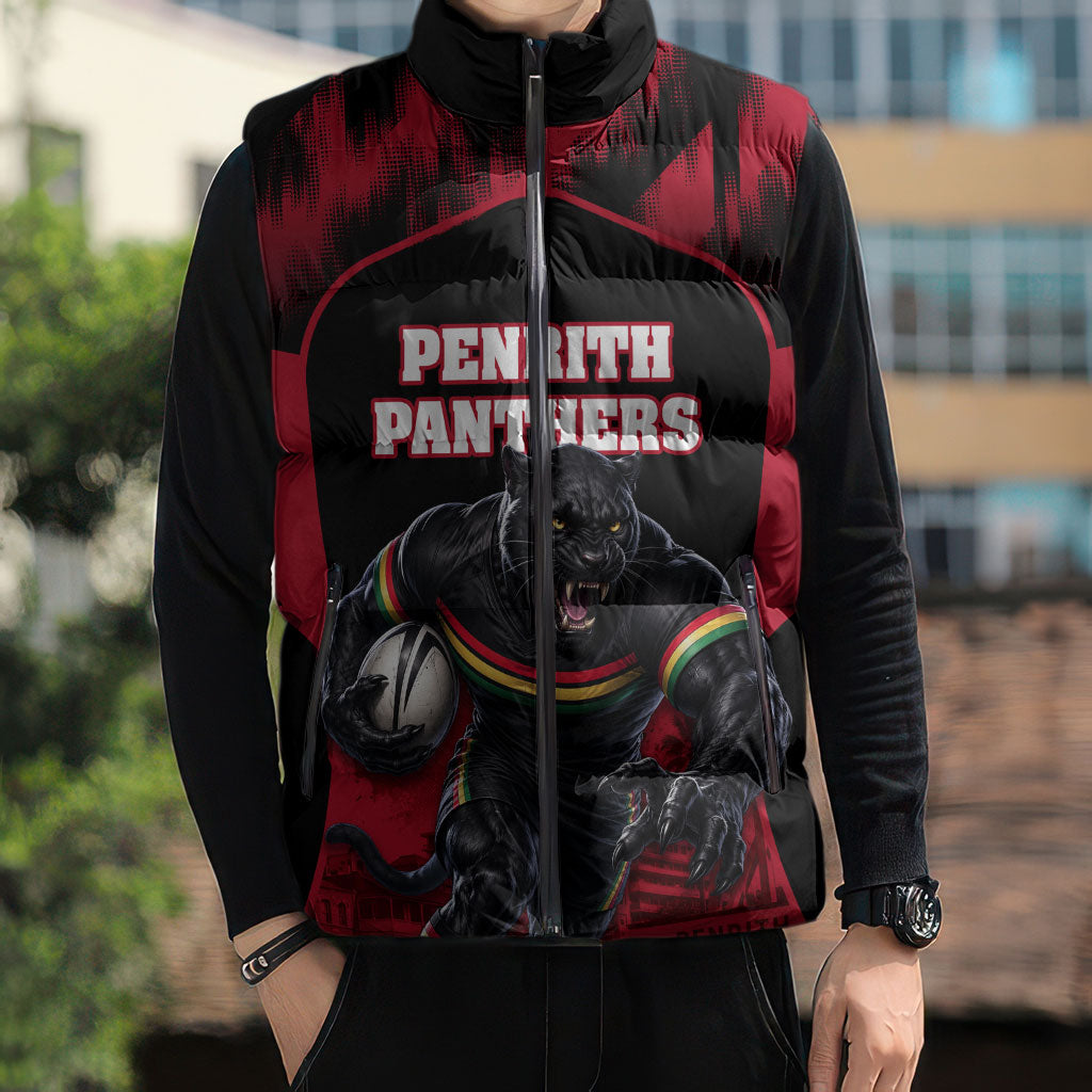 Personalised Penrith Panthers Mascot Rugby Sleeveless Puffer Jacket Penrith New South Wales Athletic Graphic Print