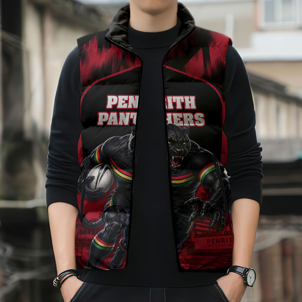 Personalised Penrith Panthers Mascot Rugby Sleeveless Puffer Jacket Penrith New South Wales Athletic Graphic Print