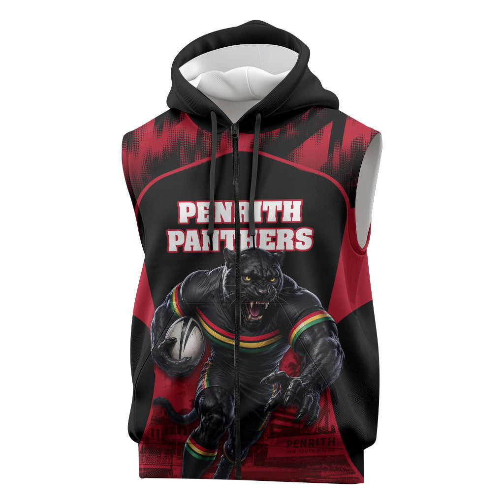 Personalised Penrith Panthers Mascot Rugby Sleeveless Zip Hoodie Penrith New South Wales Athletic Graphic Print