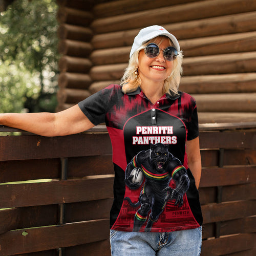 Personalised Penrith Panthers Mascot Rugby Women Polo Shirt Penrith New South Wales Athletic Graphic Print