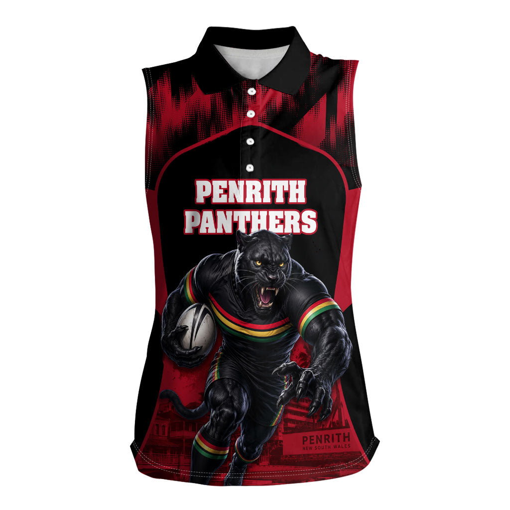 Personalised Penrith Panthers Mascot Rugby Women Sleeveless Polo Shirt Penrith New South Wales Athletic Graphic Print