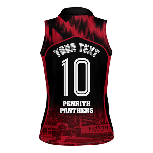 Personalised Penrith Panthers Mascot Rugby Women Sleeveless Polo Shirt Penrith New South Wales Athletic Graphic Print