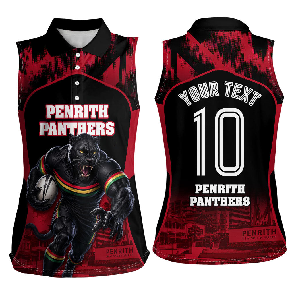 Personalised Penrith Panthers Mascot Rugby Women Sleeveless Polo Shirt Penrith New South Wales Athletic Graphic Print