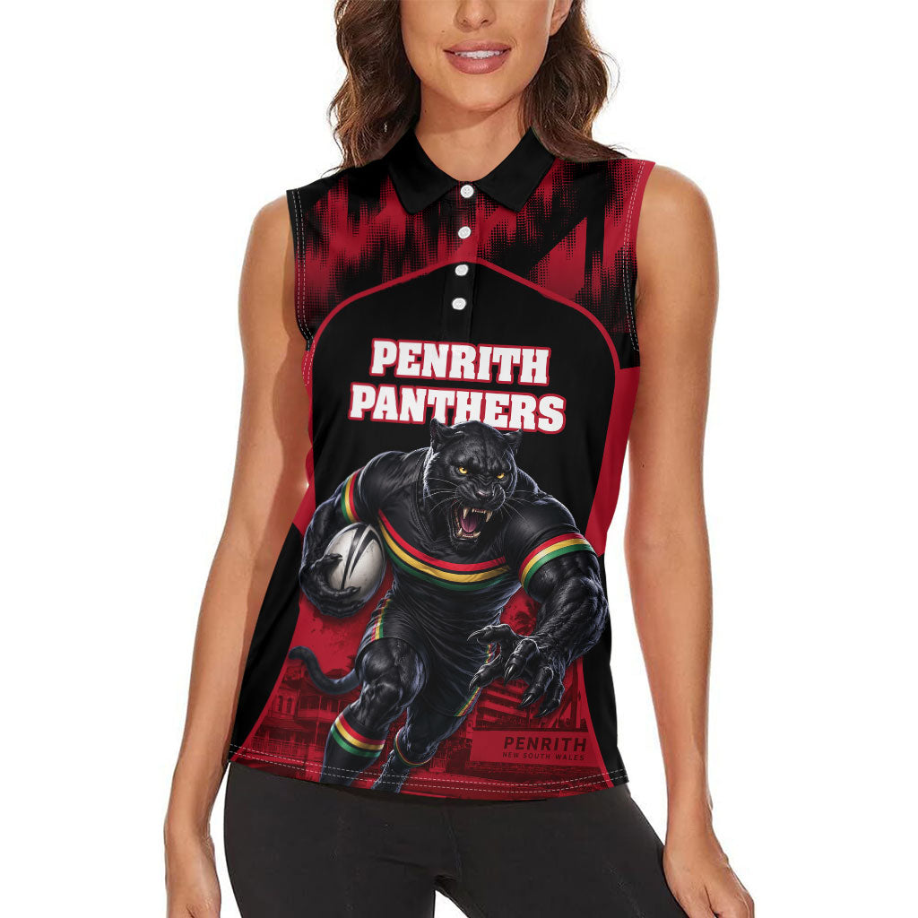 Personalised Penrith Panthers Mascot Rugby Women Sleeveless Polo Shirt Penrith New South Wales Athletic Graphic Print
