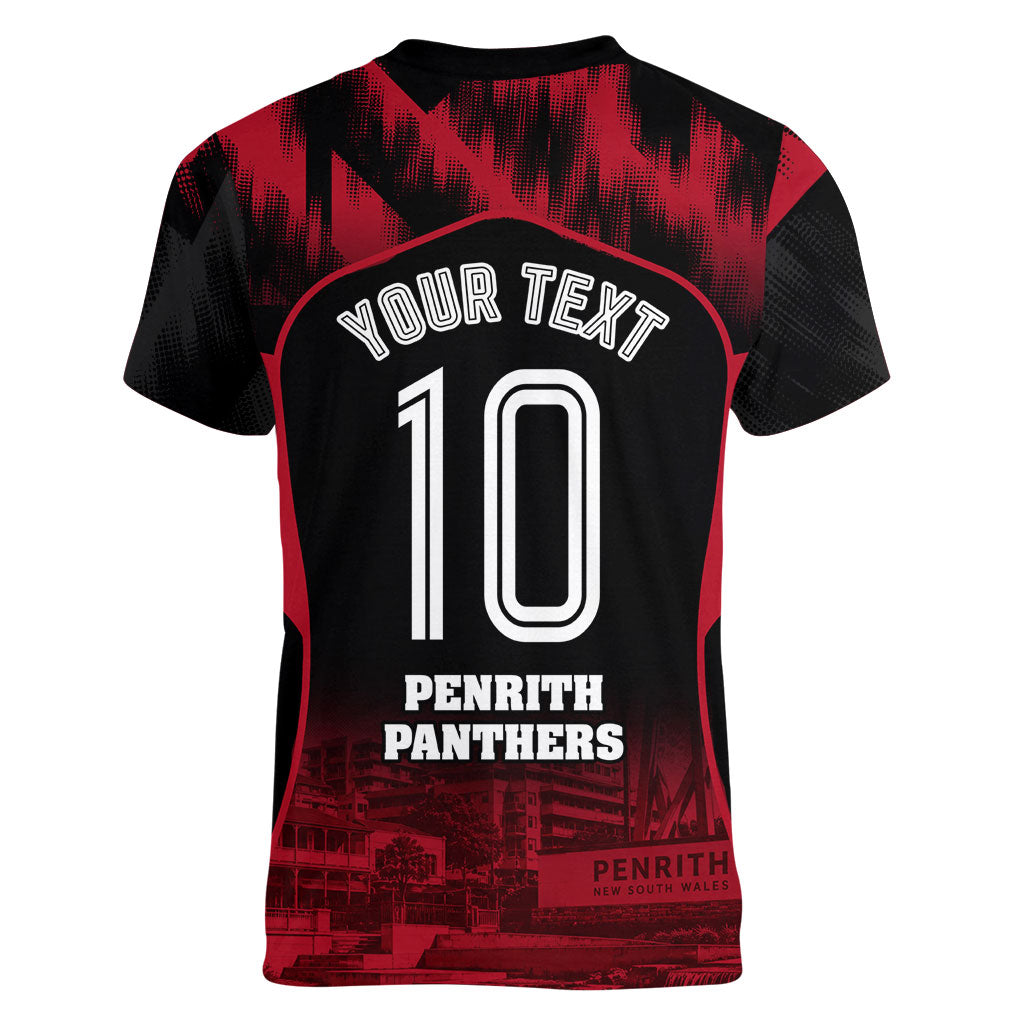 Personalised Penrith Panthers Mascot Rugby Women V-Neck T-Shirt Penrith New South Wales Athletic Graphic Print
