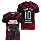 Personalised Penrith Panthers Mascot Rugby Women V-Neck T-Shirt Penrith New South Wales Athletic Graphic Print