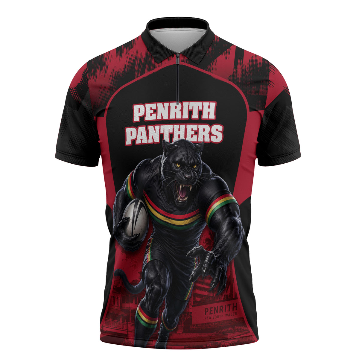 Personalised Penrith Panthers Mascot Rugby Zipper Polo Shirt Penrith New South Wales Athletic Graphic Print