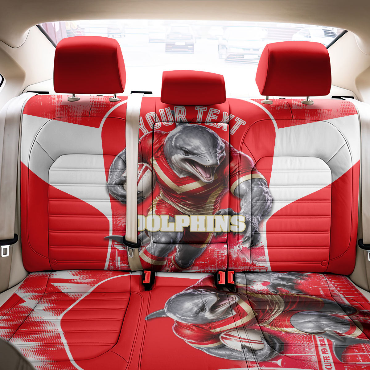 Personalised Dolphins Mascot Rugby Back Car Seat Cover Redcliffe Peninsula Athletic Graphic Print