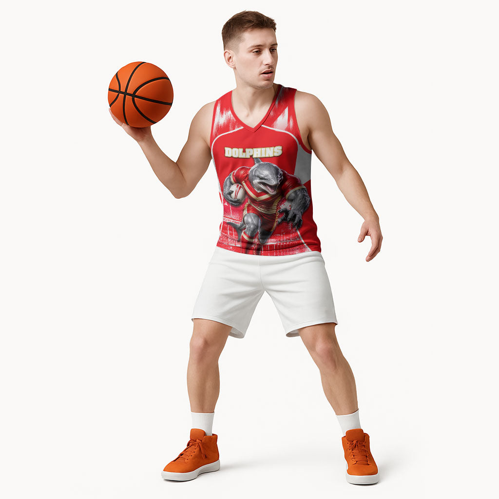 Personalised Dolphins Mascot Rugby Basketball Jersey Redcliffe Peninsula Athletic Graphic Print