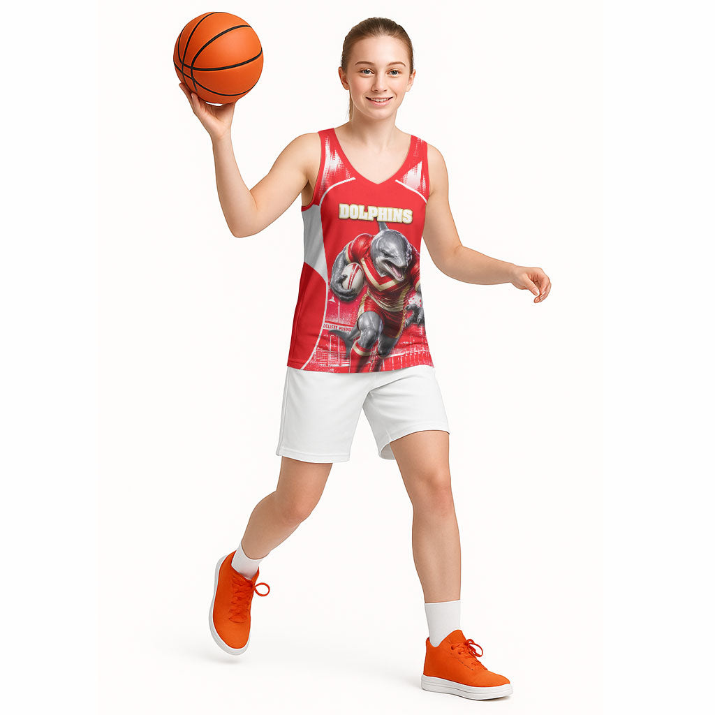 Personalised Dolphins Mascot Rugby Basketball Jersey Redcliffe Peninsula Athletic Graphic Print